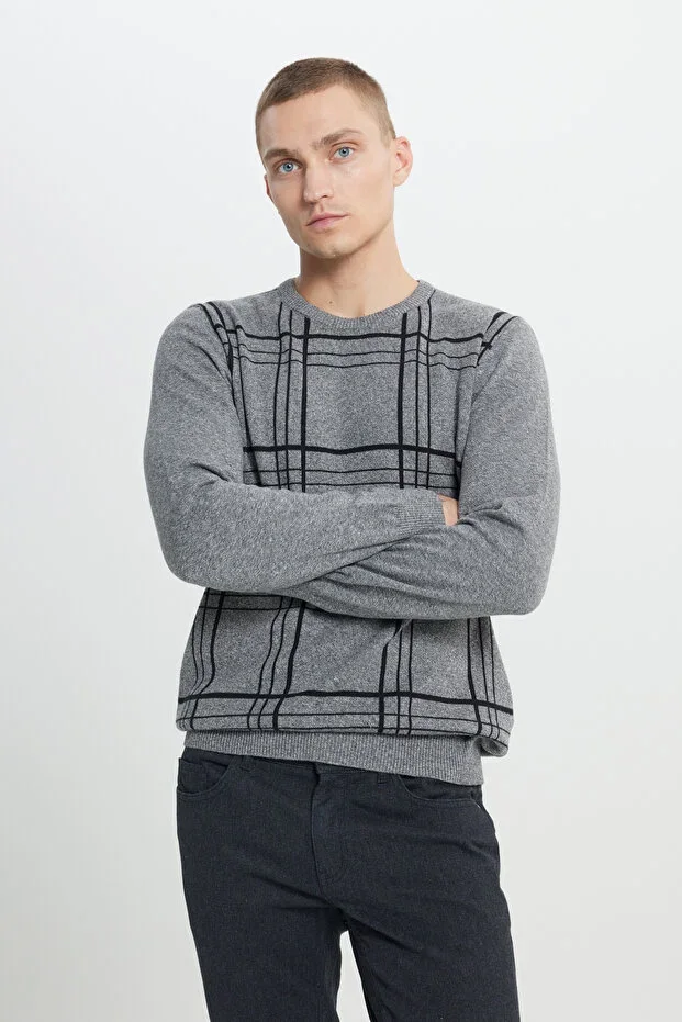 Grey Ecru Crew Neck Sweater