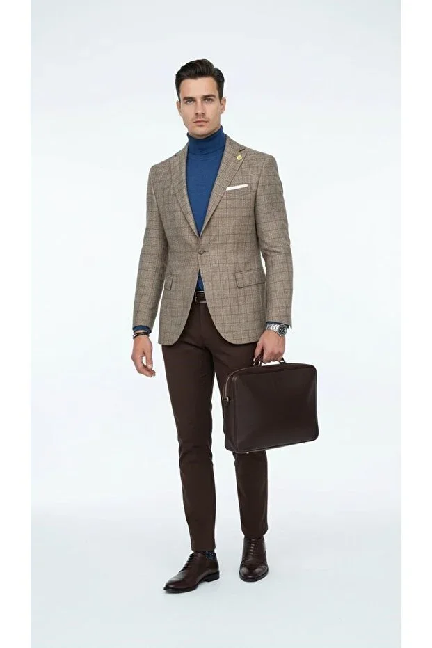Ekoseli Slim Fit Men's Blazer Jacket – Stylish Modern Design, Single Button