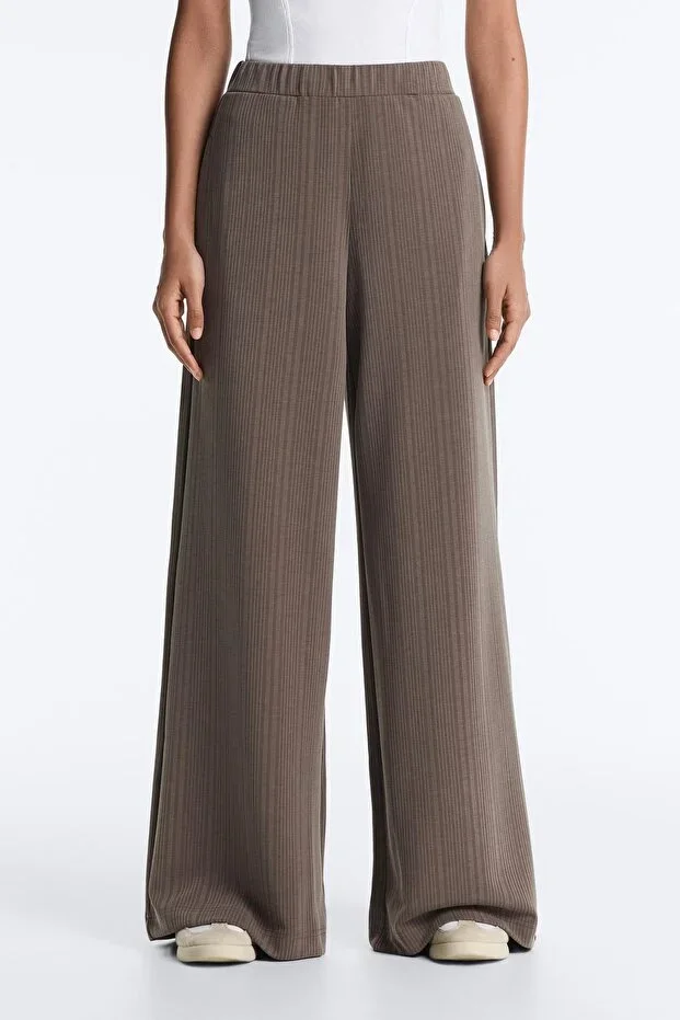 Oysho Asymmetric striped straight-cut modal trousers