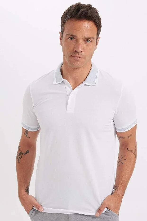 Slim Fit Polo Neck Short Sleeve Cotton T-Shirt D0033AXNS