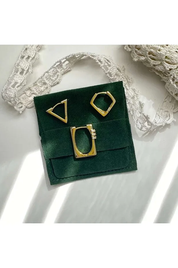 3-Piece Gold Earring Set | Geometric Modern Women's Earring Set