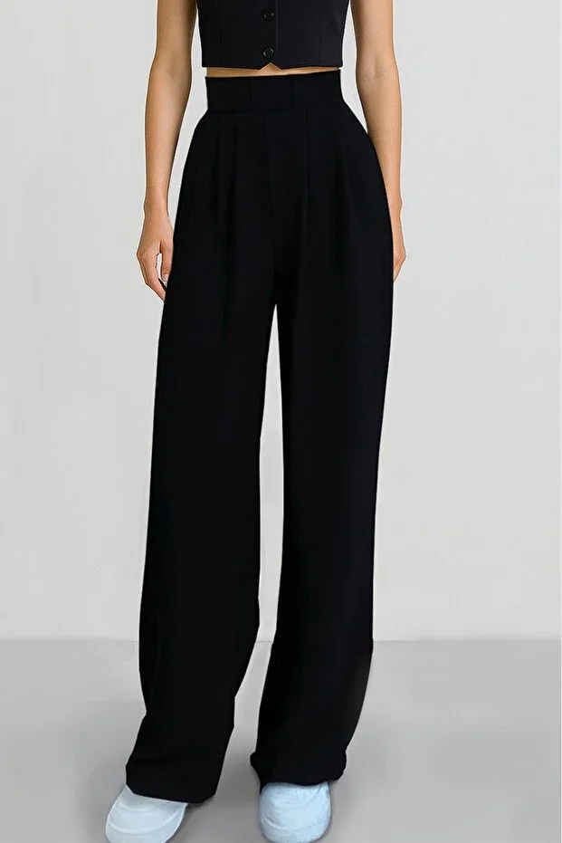ALİNDA Women's Velcro High Waist Wide Leg Palazzo Pants