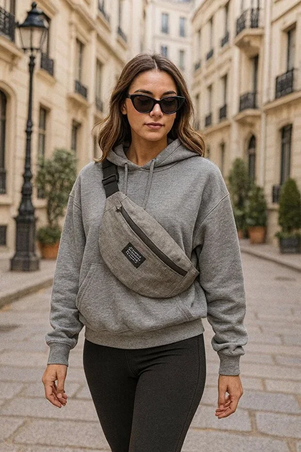 Moda West Unisex Grey Waterproof Zipper Detailed Waist and Shoulder Bag Mw039