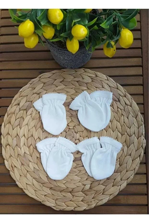Newborn Baby Gloves 4 Pairs 100% Cotton White Gloves