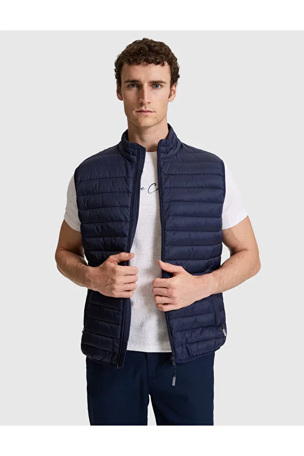 Navy Blue Cropped Slim Vest 50325298-VR033