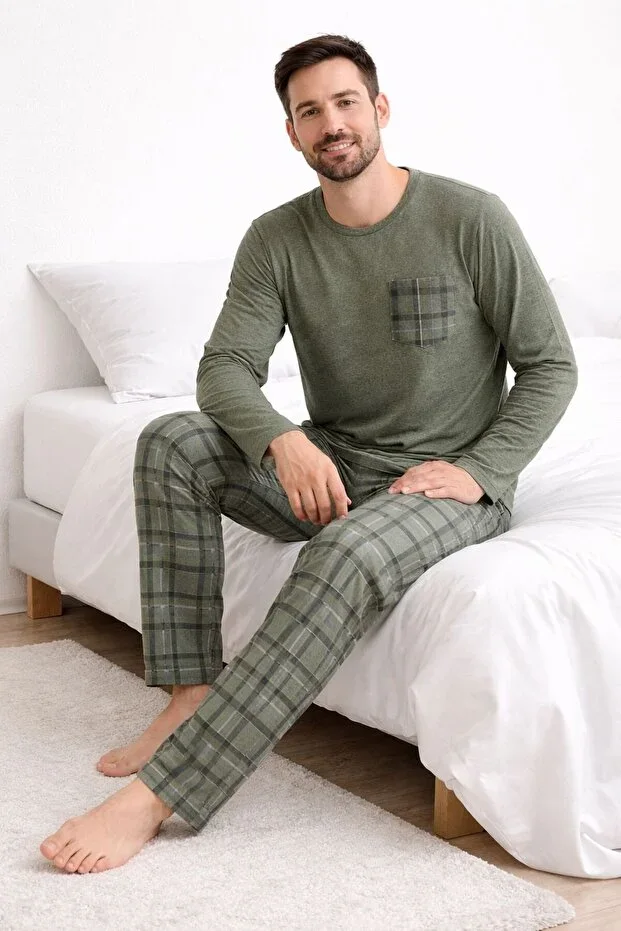 Men's Cotton Jersey Wide Waistband Long Pajama Set
