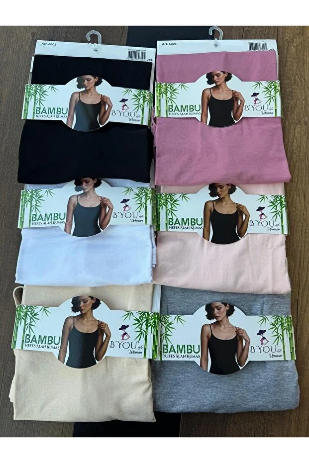 6'li İp Askılı Likralı Bambu Kadın Atlet