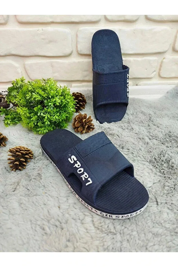 - Non-Slip Sole, Navy - White Slippers for Bathroom, Balcony, Pool, Sea, Beach