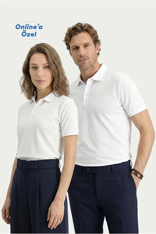 Polo Neck Regular Fit Embroidered Cotton T-Shirt