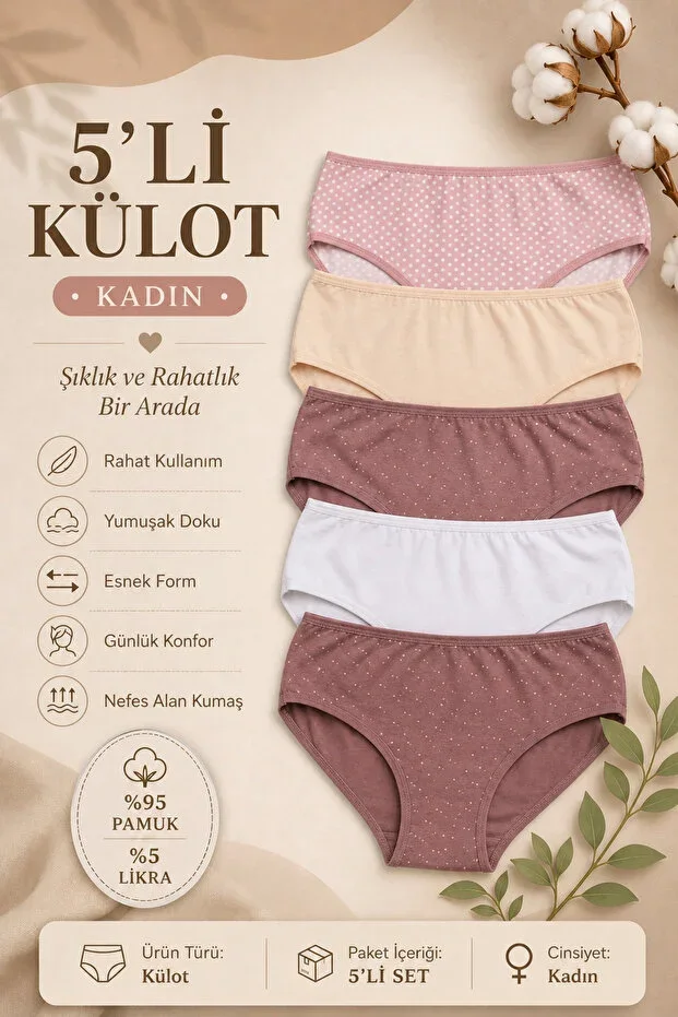 Women's Panties 5 Pack Lycra Cotton