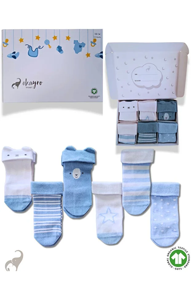 6-Piece 100% Organic Cotton Newborn Baby Boy Socks Set – Giftable Baby Shower Boxed