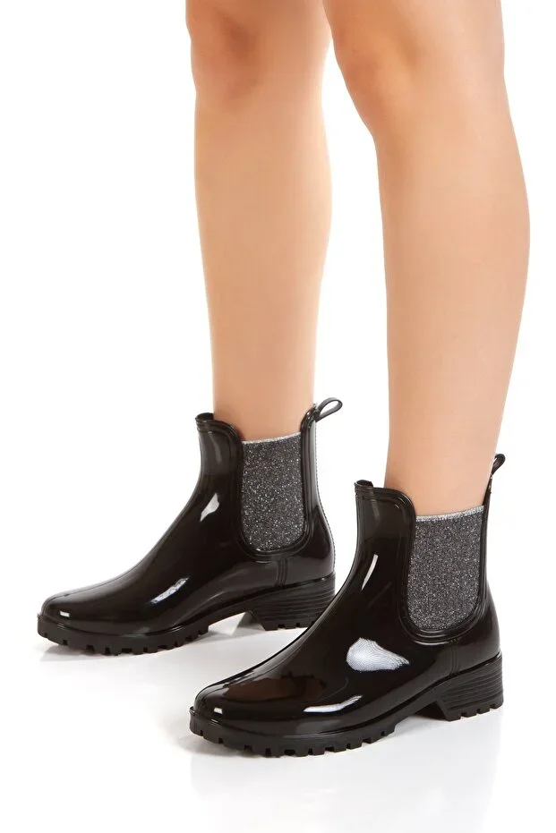 Ducie London Glitter Black Rain Boot