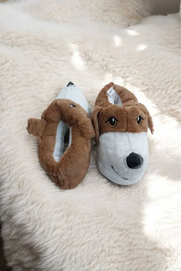 Dog Figurine Men's Slippers Comfortable & Stylish Super Soft Plush Fabric House Slippers Non-Slip Sole