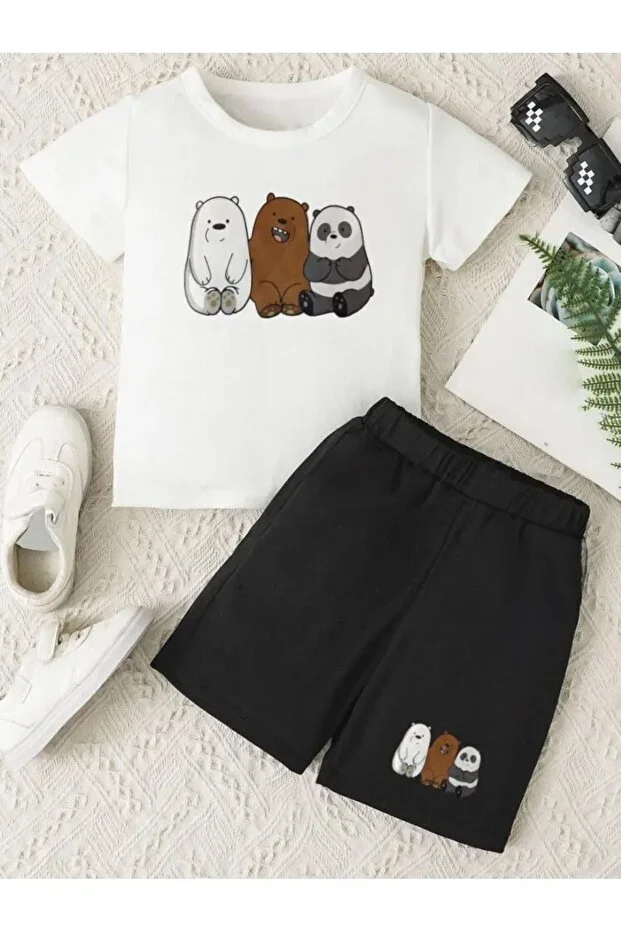 Panda Print Shorts Set for Girls/Boys