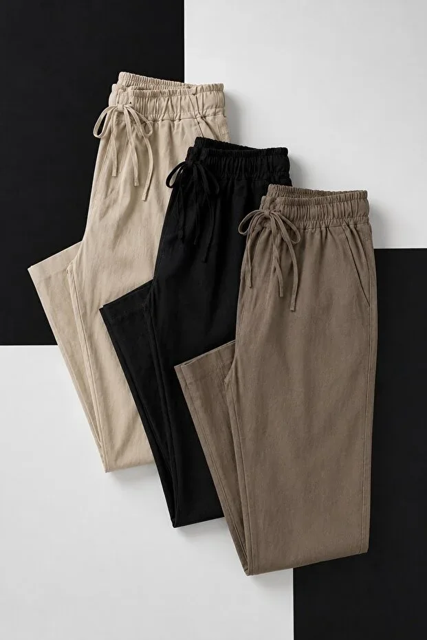 Men's Elastic Waist 3-Pack Linen Trousers