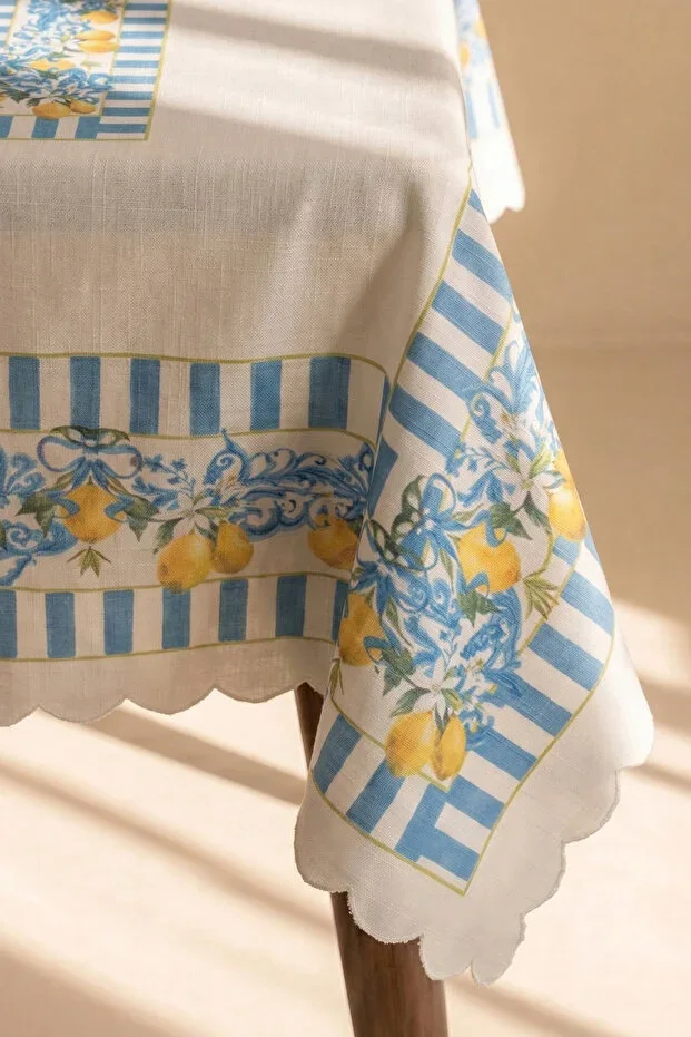 Lemon and Blue Striped Rectangular Tablecloth (150x220 cm)