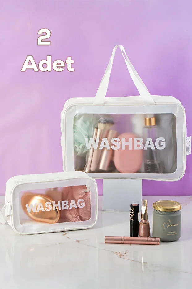 2-Piece Transparent - White Travel and Makeup Bag Waterproof Organizer Washbag