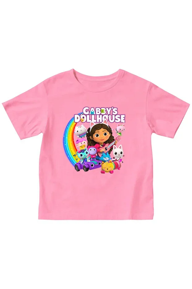 Gabby's Doll Hause Pattern Printed Children's Pink T-shirt