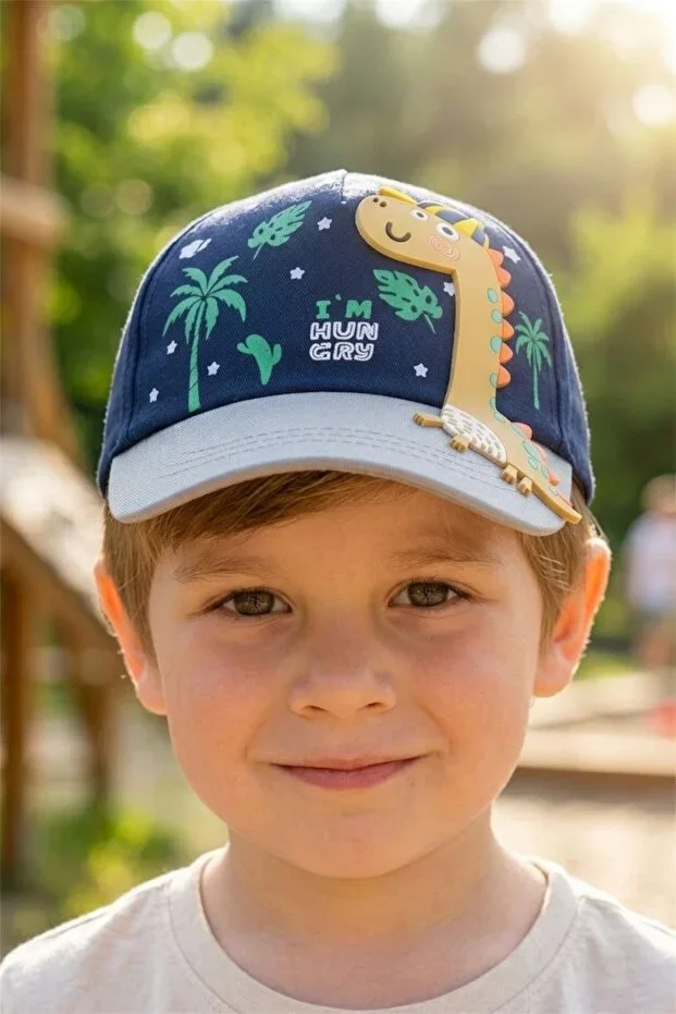 Adjustable Velcro Children's Hat with 3D Dinosaur Figure