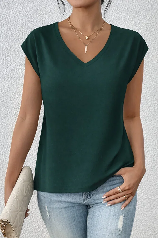 Deocept Women's V-Neck Basic Plain Relaxed Fit T-Shirt