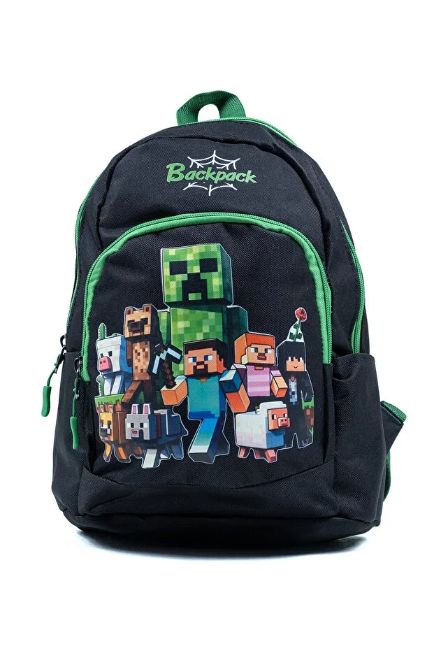 Children's School Backpack Boys Student Waterproof Minecraft Character Black Green