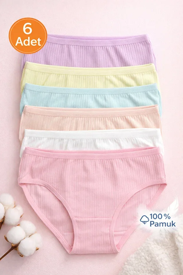 Ultra Comfortable 100% Cotton Ribbed Girls' Briefs 6-Pack