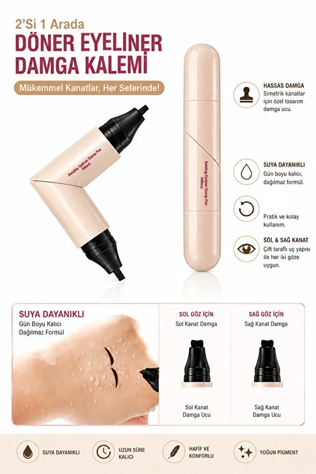 Double-Ended Stamped Eyeliner Pencil | Perfect Winged Eyeliner with Left and Right Eye Template