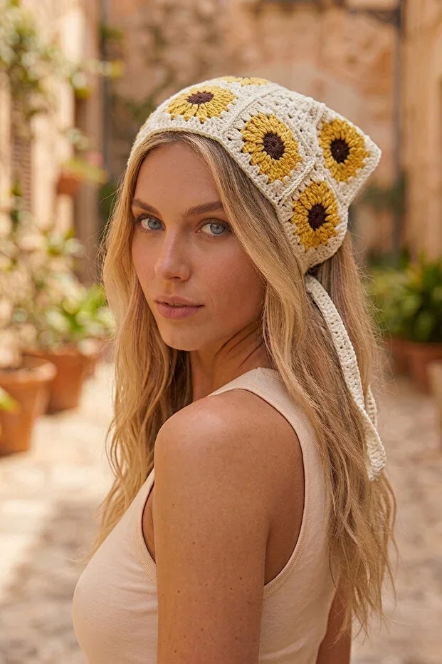 Women's Mesh Knit Bandana Summer Perforated Tricot Hair Bandana Beach Compatible