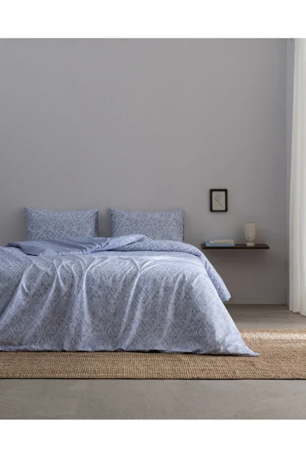 Raymonde Double Size Cotton Printed Duvet Cover Set with Sheet - Blue
