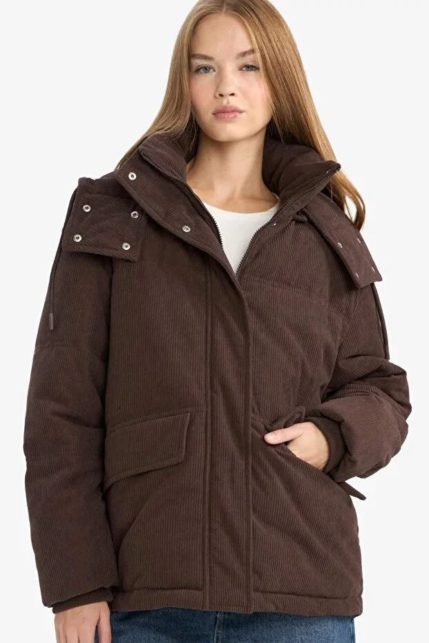 Regular Fit Hooded Velvet Jacket F2824AX25WN