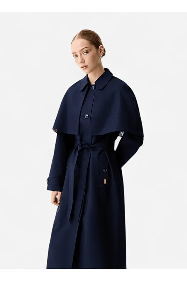 Navy Blue Women's Trench Coat HARW0014251-NS