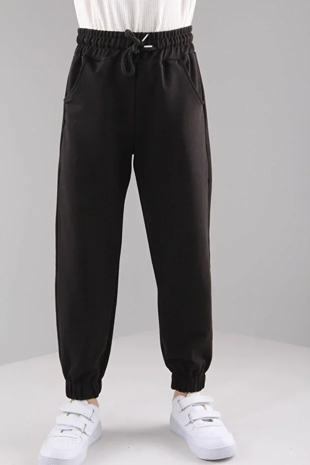 Elastic Waistband Relaxed Fit Pocketed Unisex Sweatpants Black