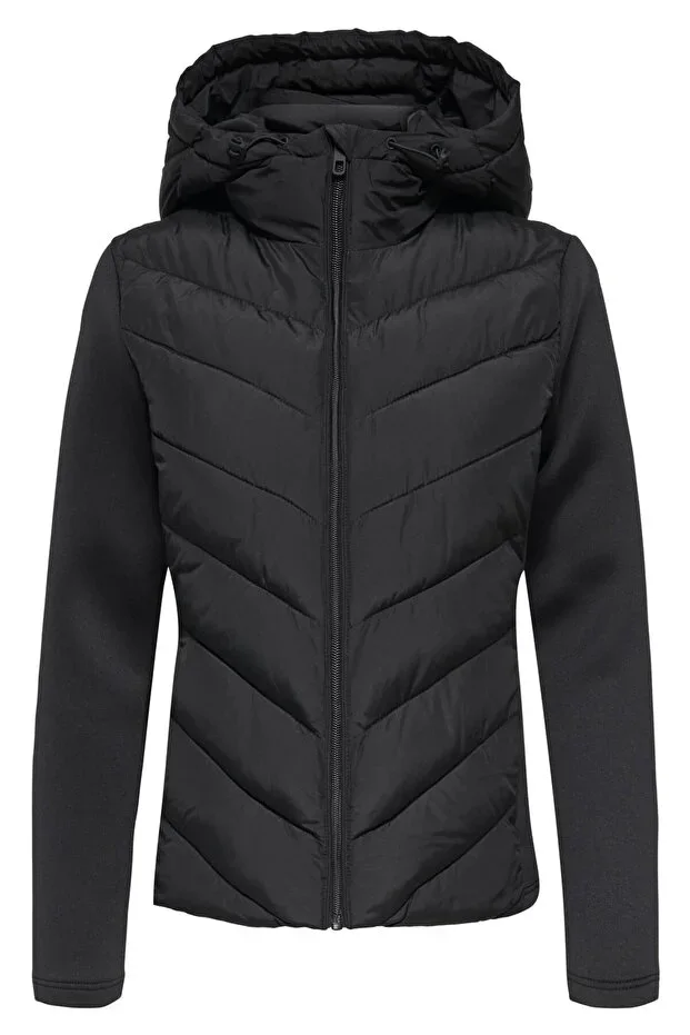 Women's Hooded Black Padded Jacket Scuba Sleeve Detail Range Rover Mom Jacket