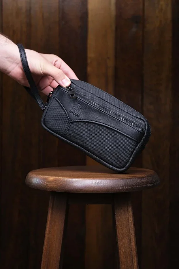 Men's Canvas Wallet with Card Holder, Wrist Strap, and Belt Loop Luxury Portfolio Handbag