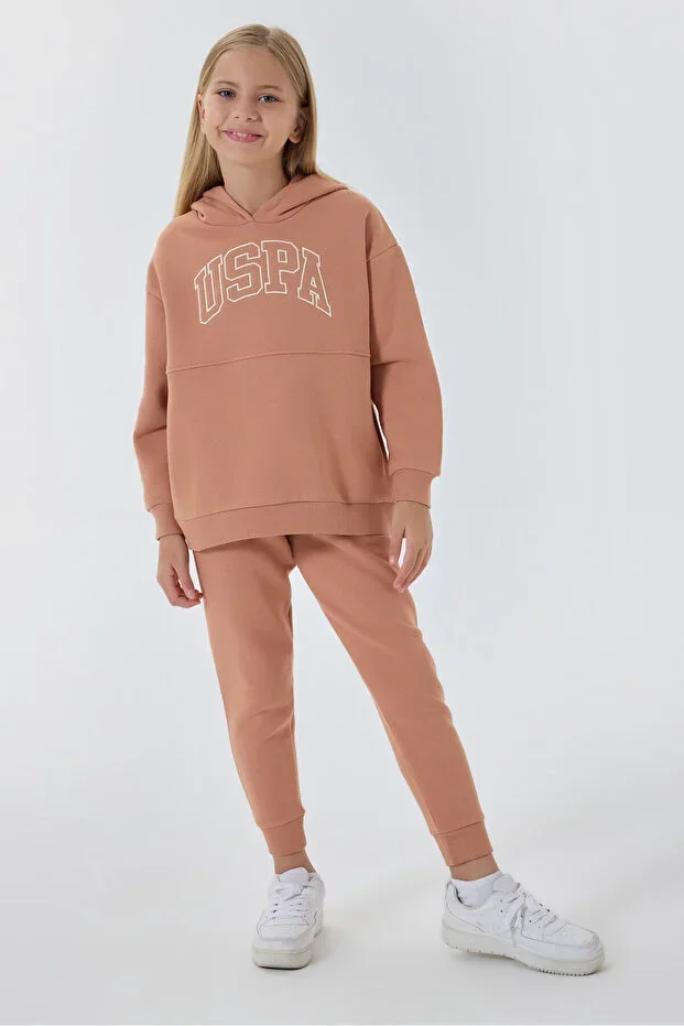 Licensed Classic Uspa Detailed Tile Girl's Hooded Tracksuit Set