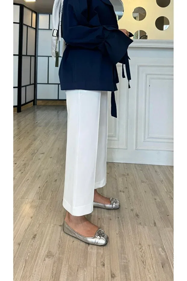 Butik Front Seam Scuba Trousers WHITE