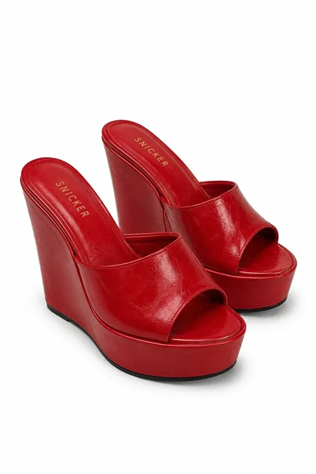 Red Platform Heel Slippers Fancy