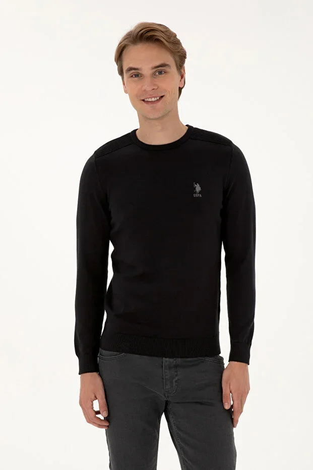 Men's Slim Fit Crew Neck Black Basic Sweater 50307779-VR046