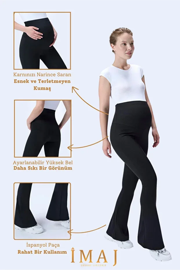 436 Black Color Shaping and Extra Stretchy Effect High Waist Flare Leg Maternity Leggings