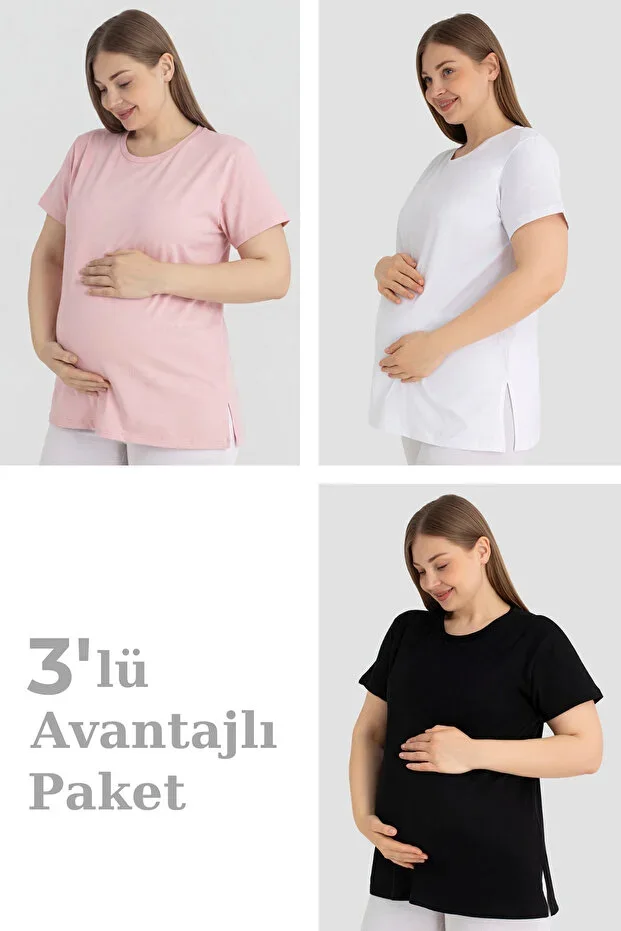 Cotton Short Sleeve Maternity T-Shirt 3-Pack – Soft and Comfortable Maternity Wear