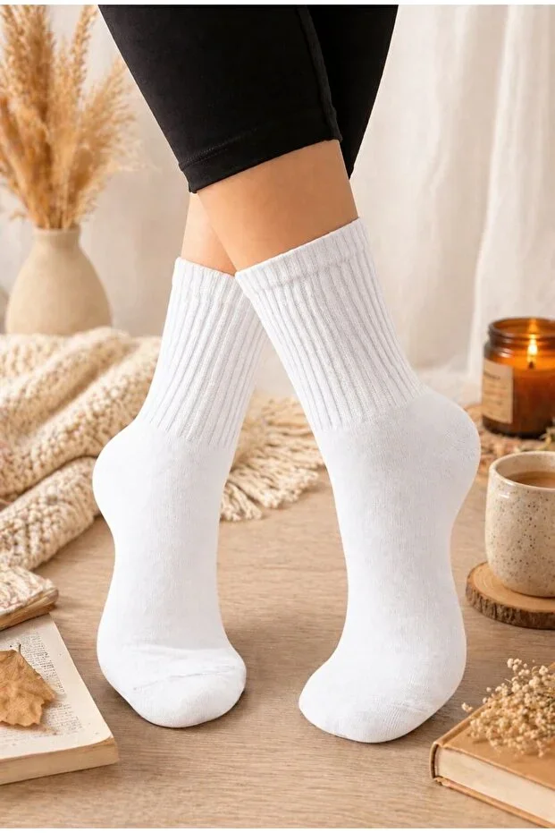 Solid Color Plain Cotton Unisex Tennis College Socks