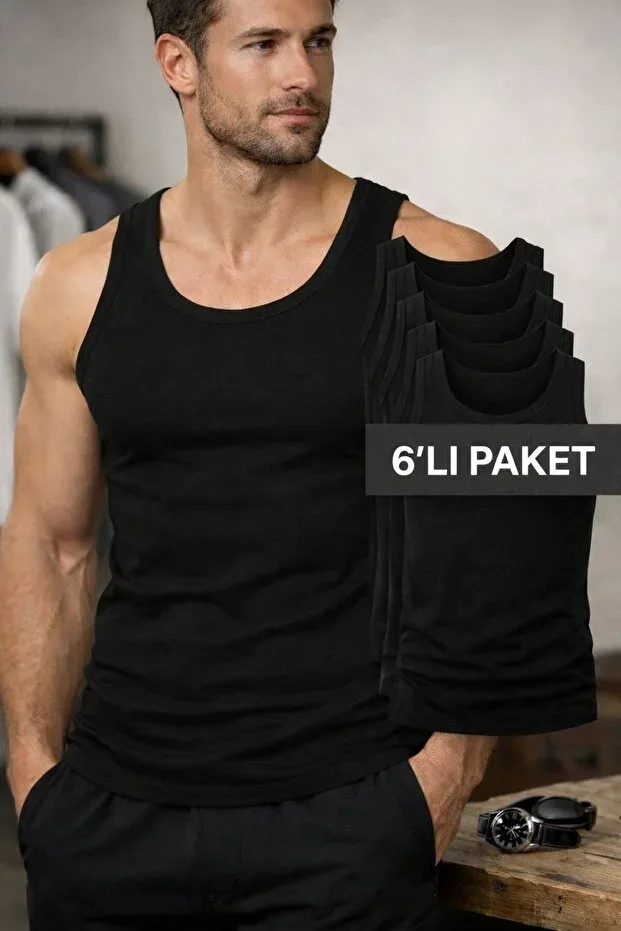 Black Men's Cotton Undershirt 6-Pack