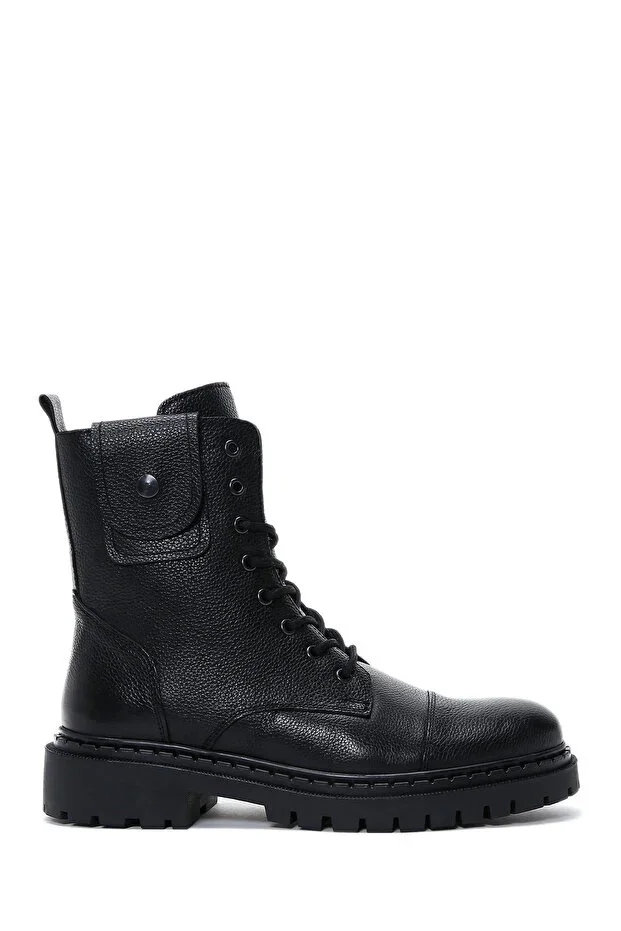 Men's Black Zippered Leather Boots 25WFD7003FT