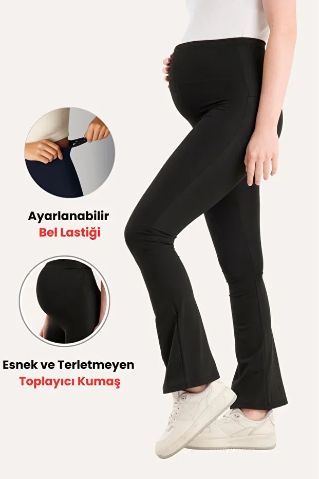 Flare Leg Adjustable High Waist Flexible Shaping and Firming Black Maternity Leggings