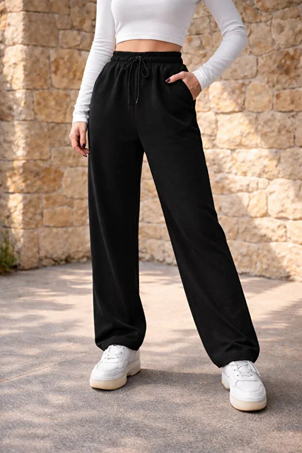 Unisex Two-Thread Elastic Waist Oversize Wide Leg Sweatpants