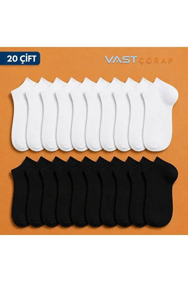 20 Pairs Economic Pack Anklet Socks 10 Pairs Black 10 Pairs White