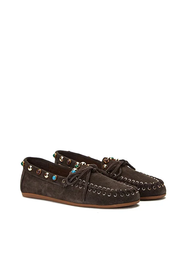 Bitter Coffee Stone Tasselled Women's Suede Loafer