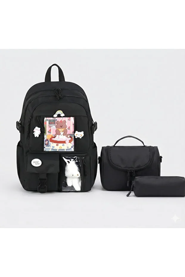 Royal Glow Kids Primary School Bag with Bear Accessory, Thermal Lunch Bag and Pencil Case 3-Piece Set