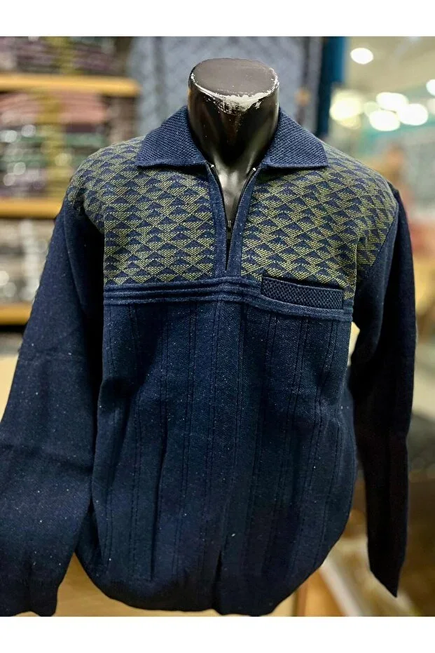 Men's Half Zip Pocket Patterned Sweater