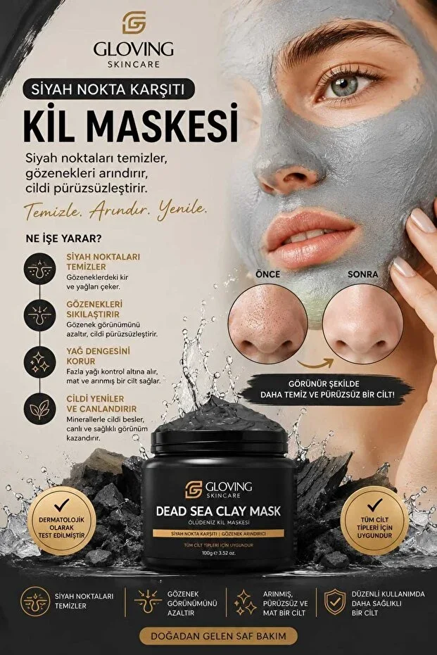 Pore Tightening Anti-Aging and Blackhead Spot Remover Collagen Dead Sea Clay Mask 150 gr
